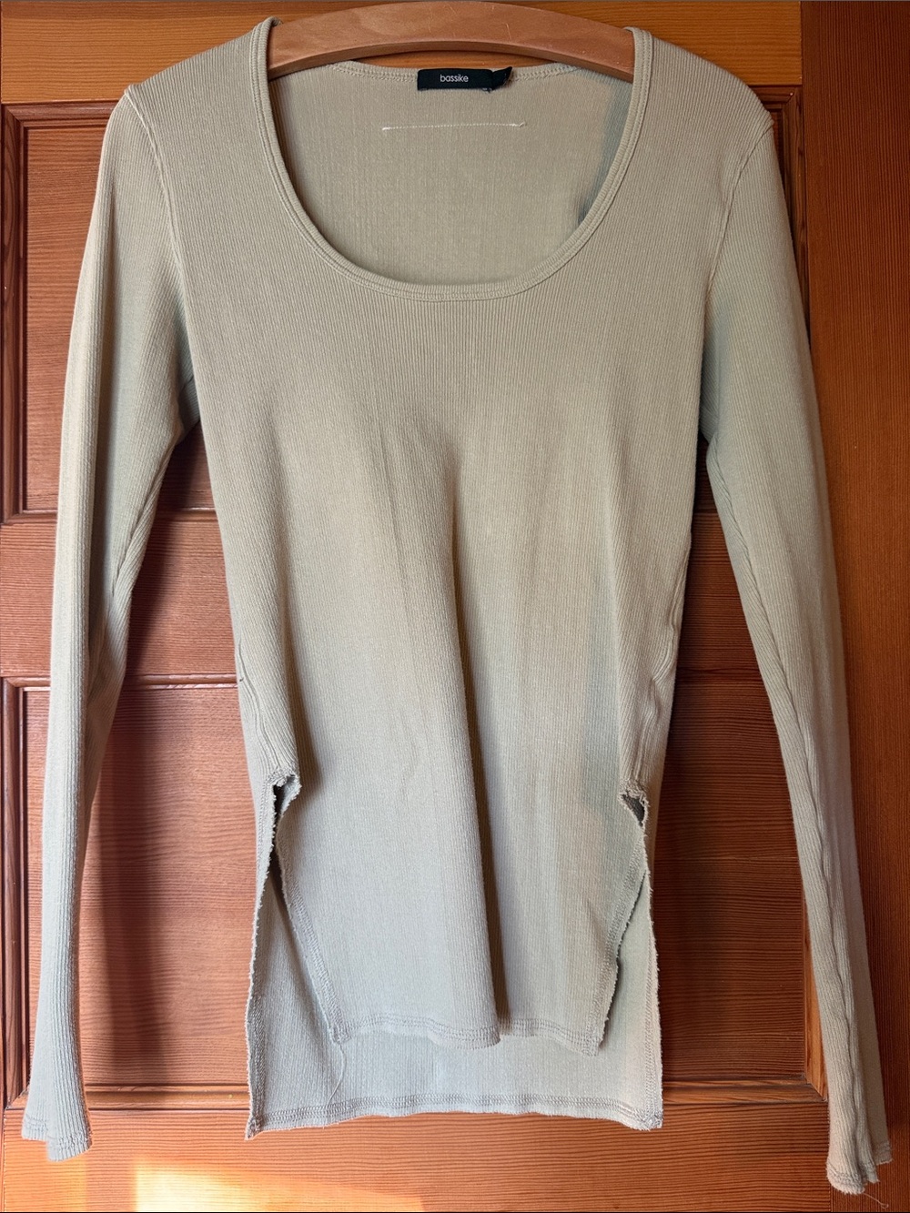 bassike cream Long-Sleeve Scoop Neck ribbed top